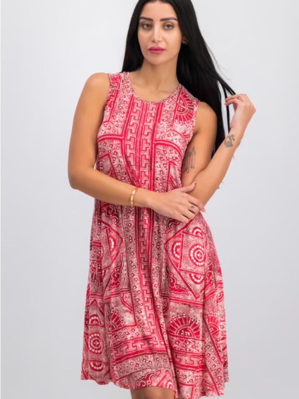 Style & Co. Sleeveless Red Print Swing Dress